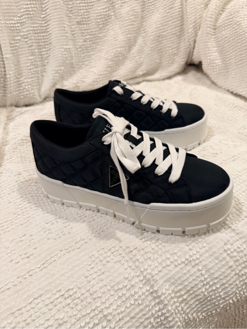 Guess Black Quilted Platform Sneakers with White Sole